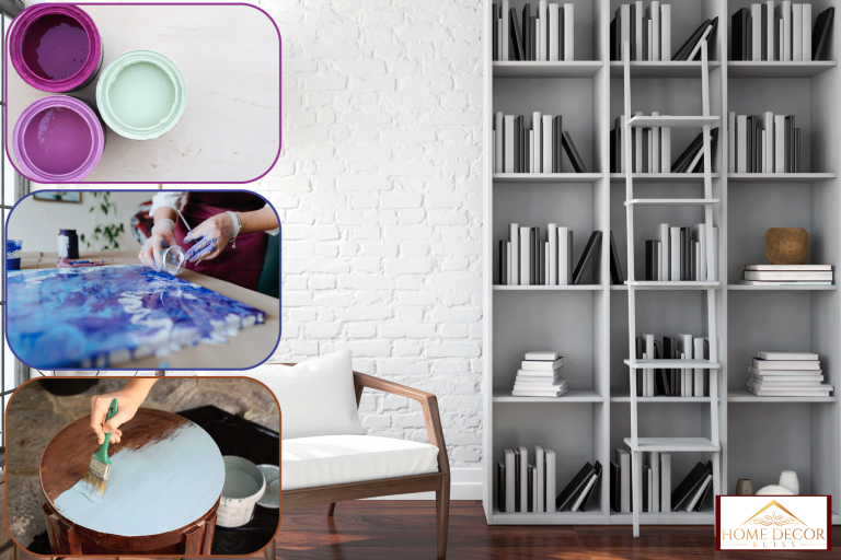 A gorgeous reading or work area with a gray bookshelf filled with books, 3 Best Paints For Bookshelves