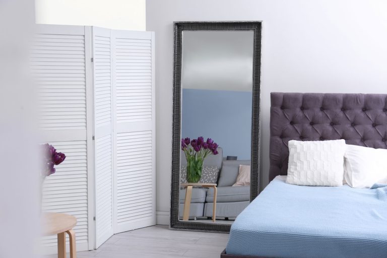 A standing mirror on the corner of the bedroom, How To Cover A Mirror In The Bedroom