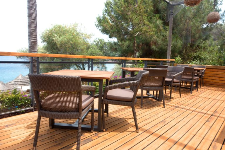 Brown wicker furniture's, hardwood tables at a view deck for a beach, Brown wicker furniture's, hardwood tables at a view deck for a beach, How To Whitewash Wicker And Bamboo Furniture [7 Easy Steps!]