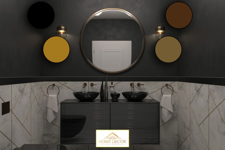 Luxury black bathroom with a double sink, Luxury black bathroom with a double sink, What Color Mirror With Black Vanity?