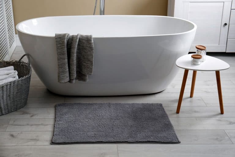 Soft grey mat on floor near tub in bathroom. Interior design, How To Make A Fiberglass Tub White Again