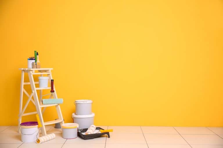 Set of tools and paints for making repair in flat