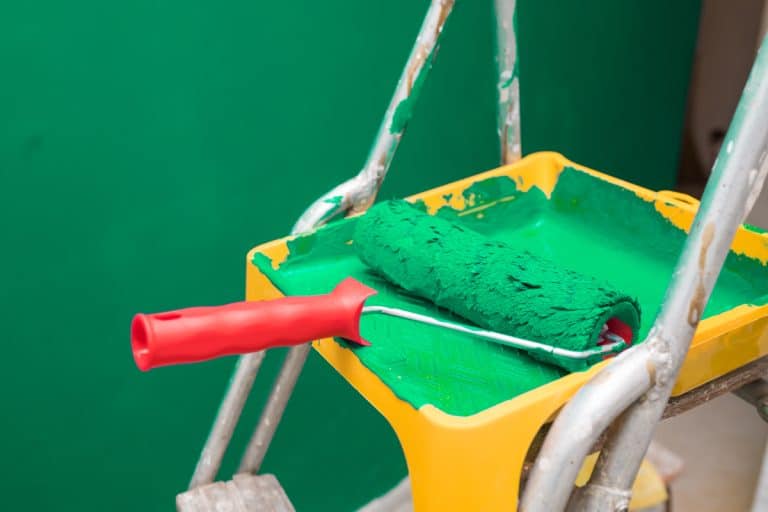 Stepladder with tools and roller, How To Put A Paint Tray On A Ladder